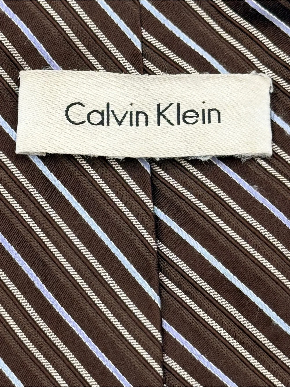 Calvin Klein Men's Brown Striped 100% Silk Necktie Pinstripe Classic